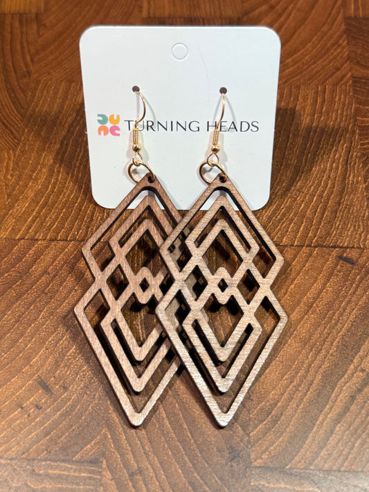 Wood Double Diamond Drop Earring