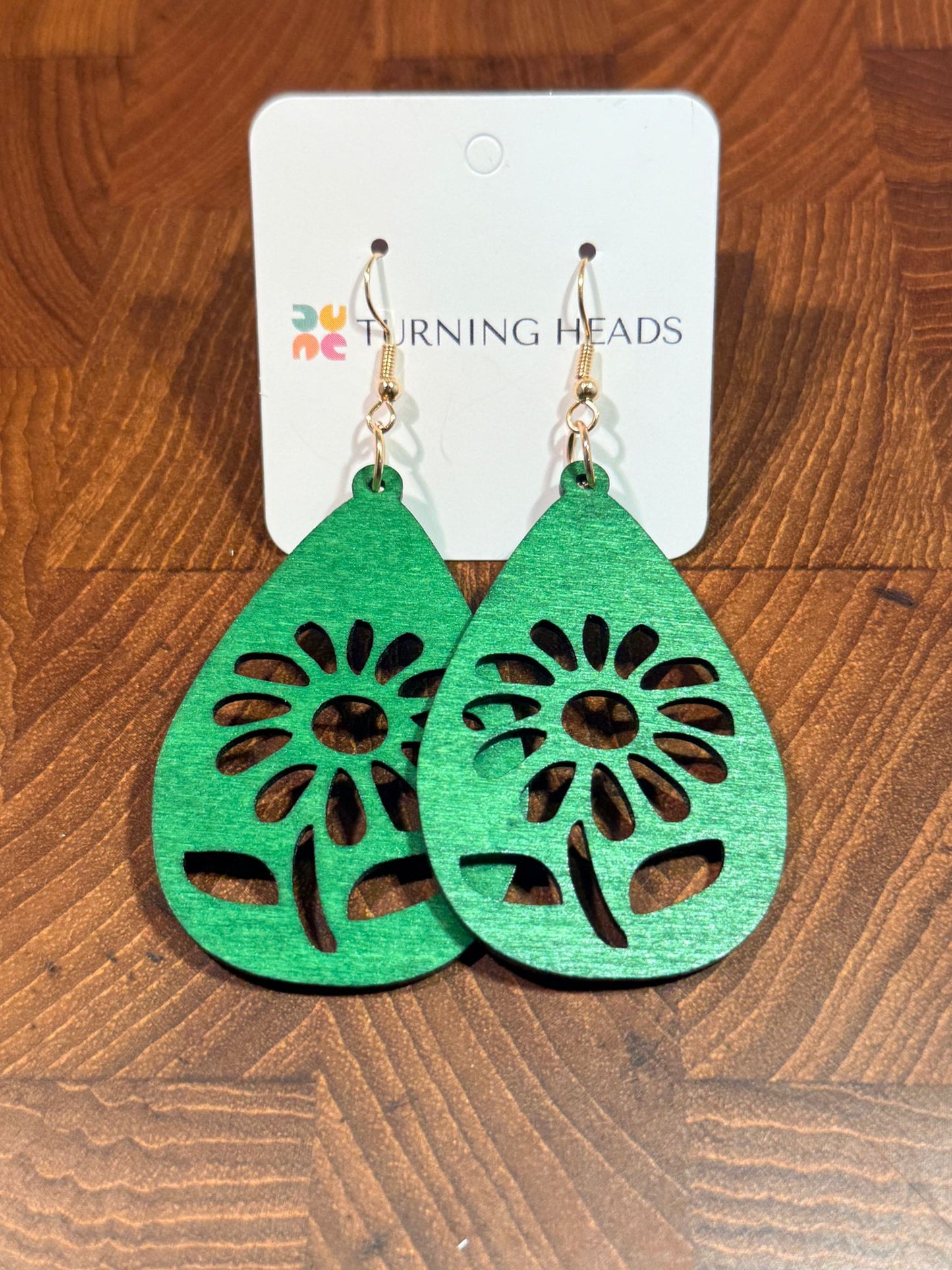 Wood Daisy Drop Earring