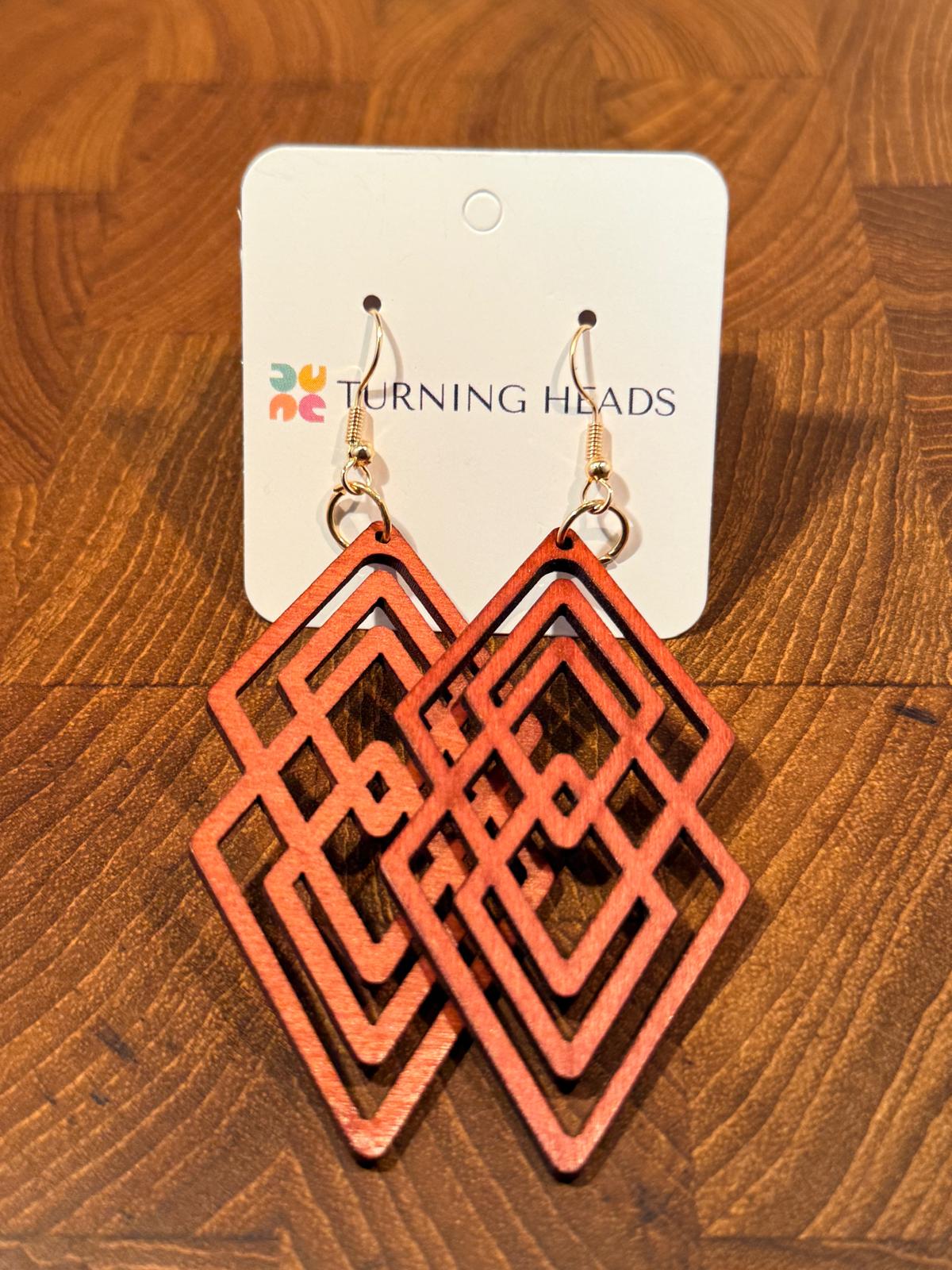 Wood Double Diamond Drop Earring