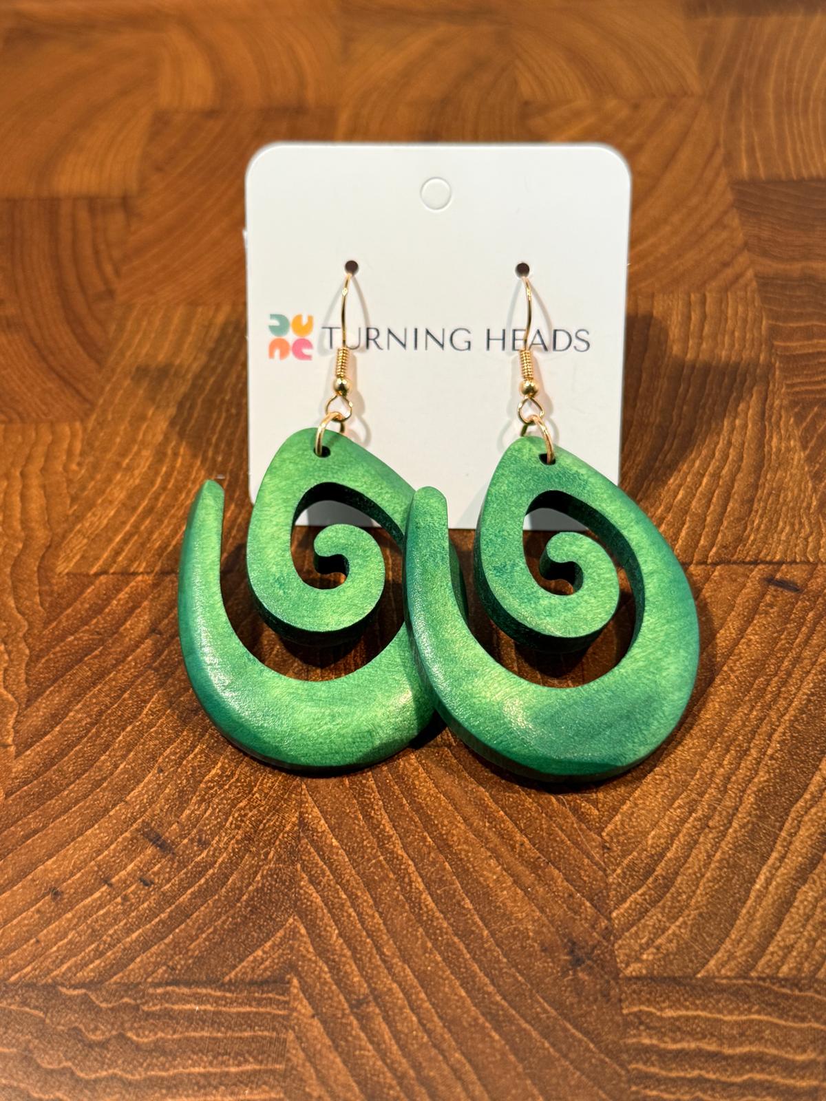 Wood Spiral Drop Earring