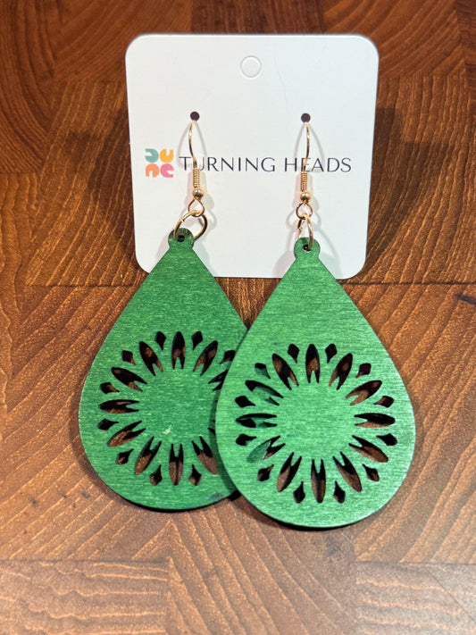 Wood Sunflower Drop Earring