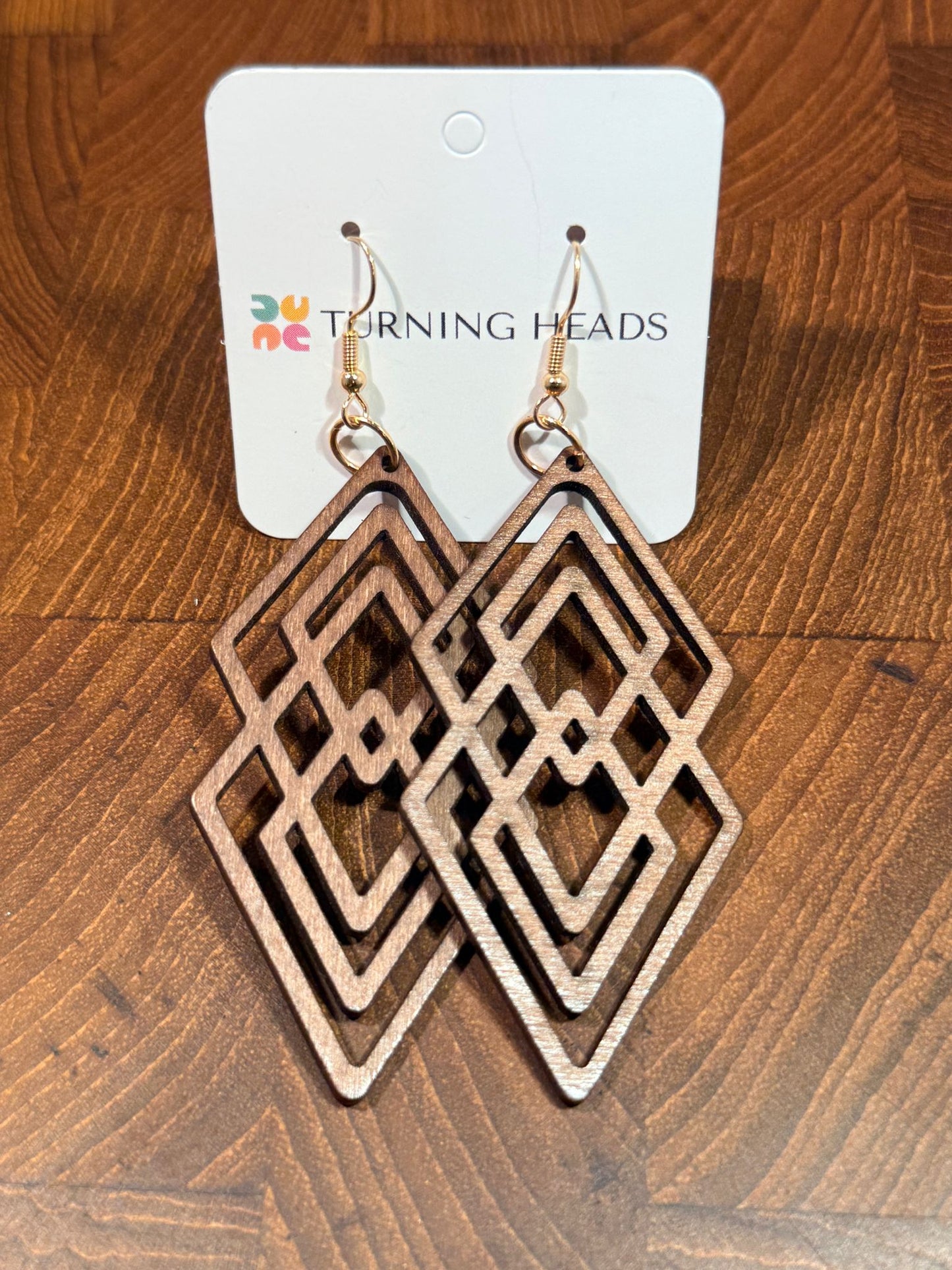 Wood Double Diamond Drop Earring